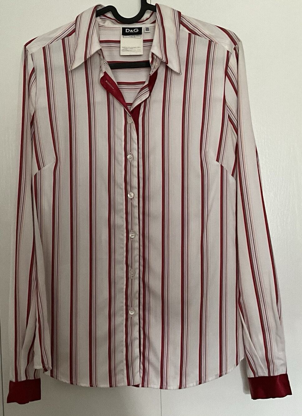 Dolce & Gabbona Red & White Stripe Button Down With Satin Trim-Size Small (4-6)